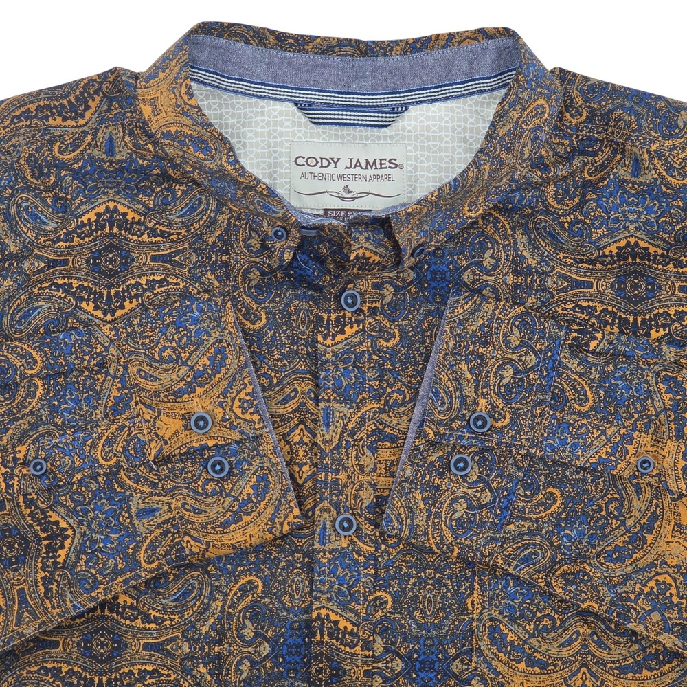 Cody James Button Down Shirt Brown Blue Paisley Western Cowboy Long Sleeve 2XLT
